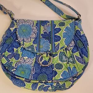 Vera Bradley Saddlebag Saddle Up Crossbody Doodle Daisy Blue Green Floral Bag